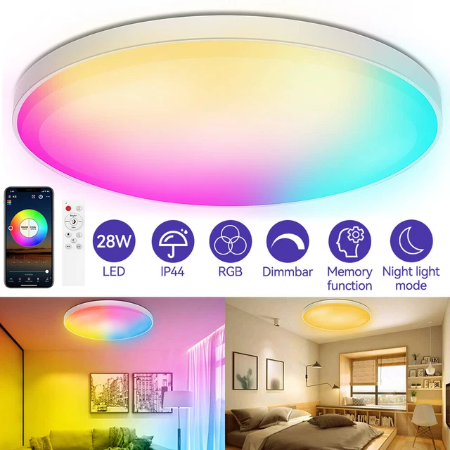 28W SMART RGB LED Ceiling Light Dimmable Timing Night Light Remote APP ...