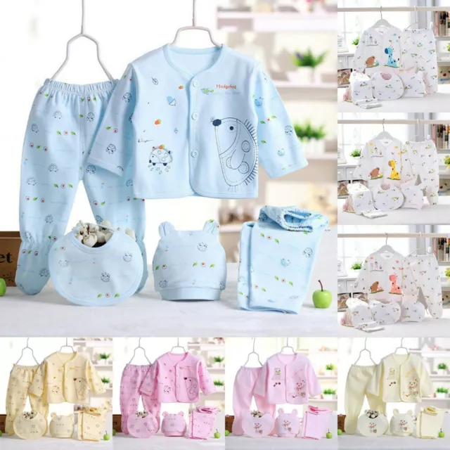 Newborn 0-3 Months T-shirt Top+Pants Set Baby Boy Girls Outfit Kids Clothes 5pcs