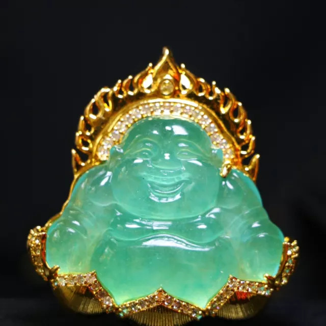 Perfect High Ice Chinese Jade Precision Carved Buddha Pendant C78