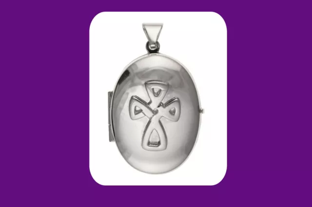 Silver Cross Oval Locket Celtic Sterling Silver 925 Hallmark All Chain Lengths