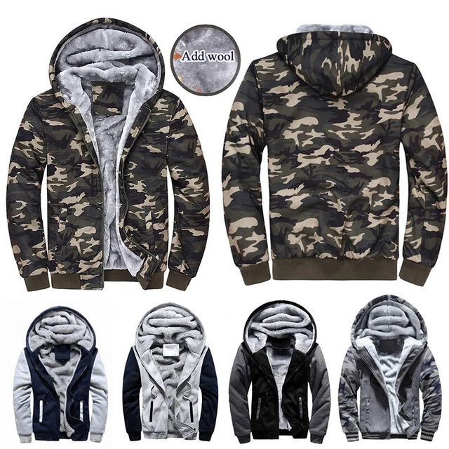 Mens Padded Warm Sherpa Fleece Winter Coat Jacket Fur Lined Hoodie Zip Up new