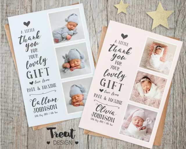 10 x Personalised Thank You Cards ~ Baby Boy Girl / Birthday / Christening (B3)