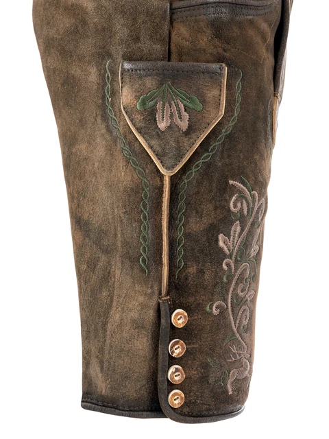 Pantaloni folcloristici in pelle corti Tobias marrone scuro 3