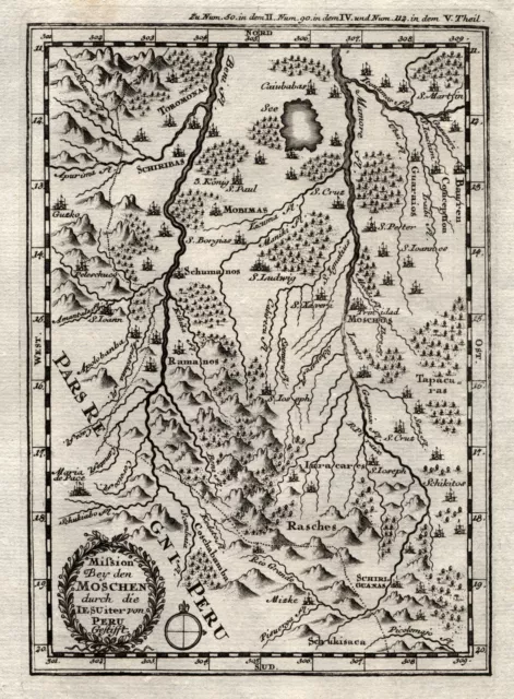 Bolivien Original Kupferstich Landkarte Stöcklein 1726