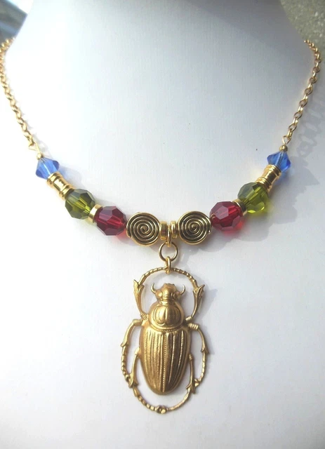 Pendentif égyptien Ancien En Or Rose 14k Avec Scarabée Bleu - Bijou Vintage Authentique