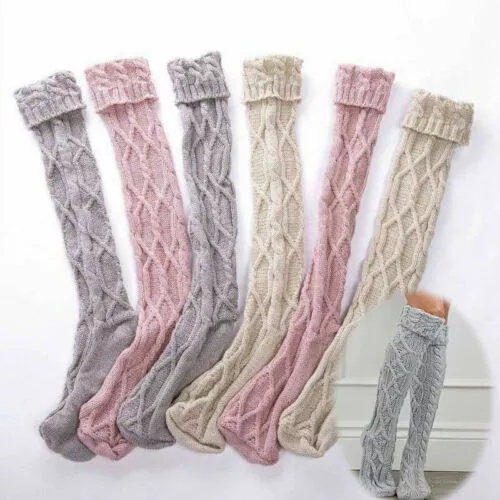 Stocking Womens Long Cable Knit Socks Leggings Winter Thigh-High Over Knee Warm