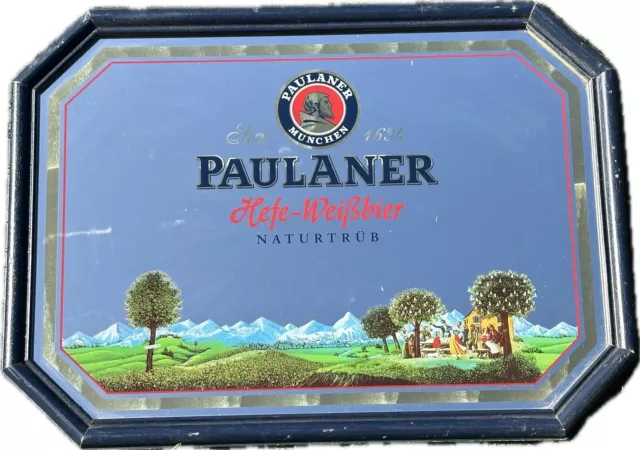 Paulaner Hefe- Weibier Naturtrüb 1970'S Miroir Publicitaire 65x46cm