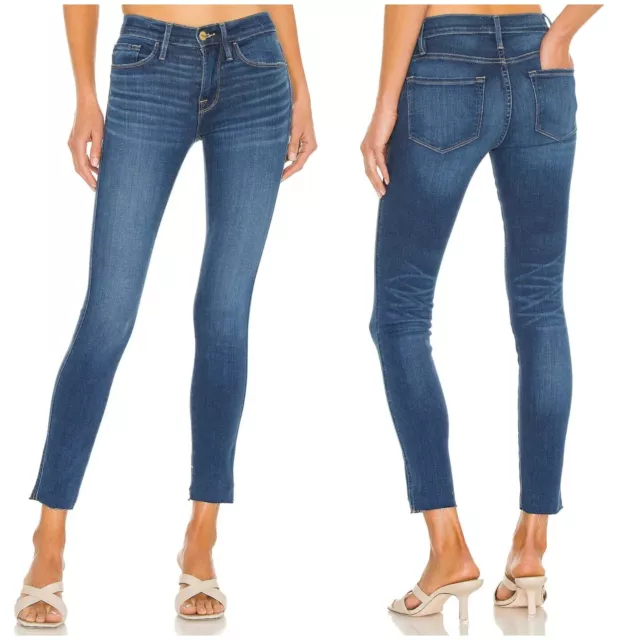 FRAME Denim Le Skinny de Jeanne Raw-Edge Jeans in Culver Wash 25 Mid-Rise Crop