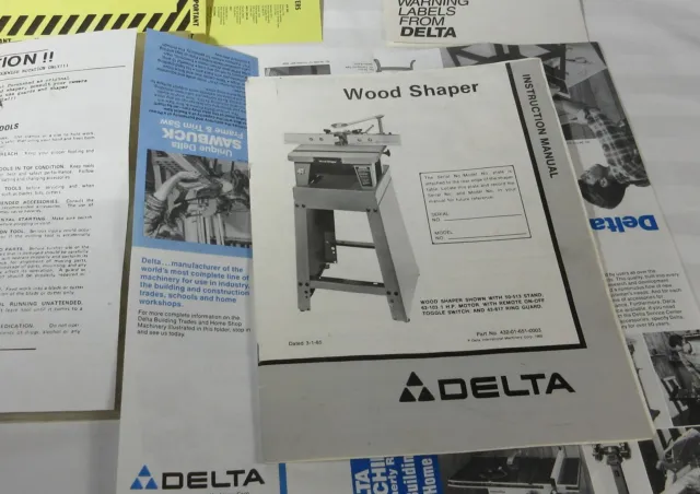 Delta Wood Shaper 3-1-1985 USA Owner's Manual And Paper work and Pouch 43-110 EX
