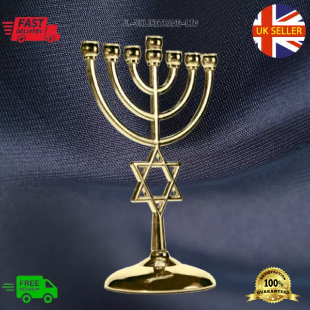 Neu Gold Davidstern Hanukkah Geschenk Menora 7 Zweige, Chanukka Menora