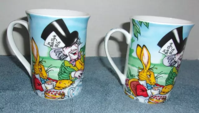 Pair 2010 Alice In Wonderland Cafe Paul Cardew Ltd English Porcelain Cups