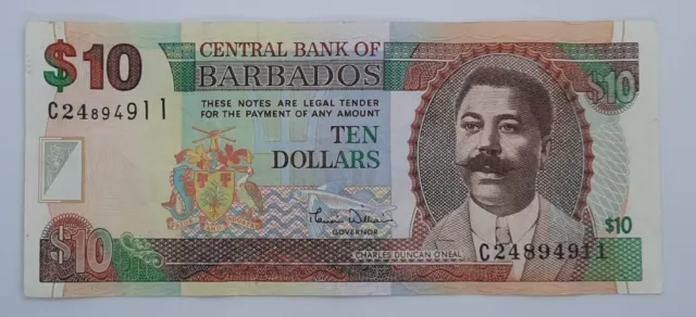2000 - Central Bank Of BARBADOS  - $10 Dollars Banknote, Serial No. C24 894911