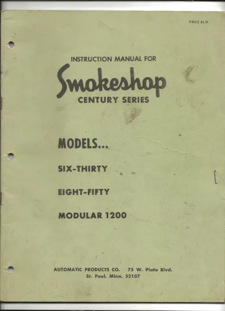 Instruction Manual-Smokeshop Model 630 850 Modular 1200-Century Series-Cigarette
