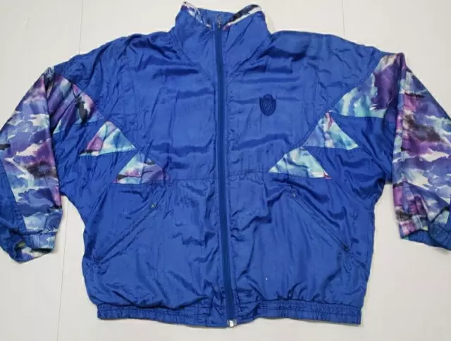 Vintage 90s Pierre Cardin Windbreaker Track Jacket Blue Floral Mens Large *READ*