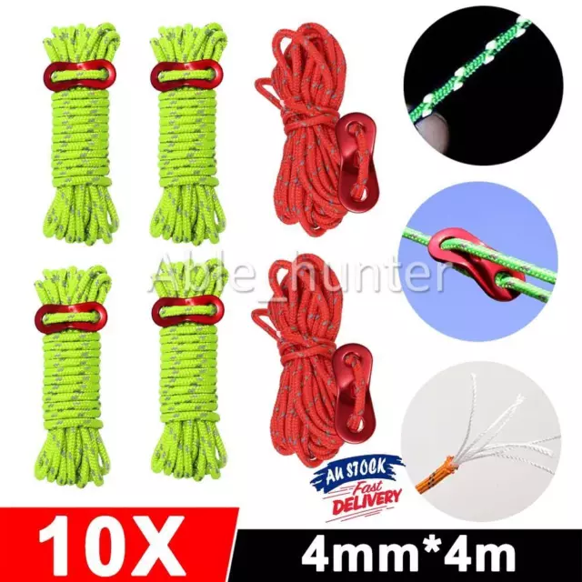 10Pcs 4m Guyline Tent Ropes Runners Guy Line Camping Guide Reflective Cord Lines