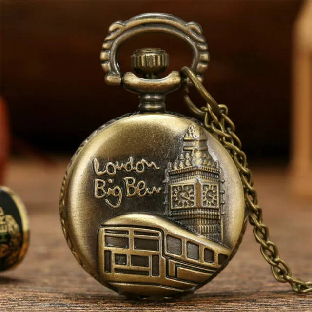 Mini Small Quartz Pocket Watch UK London Big Ben Tower Necklace Chain Souvenir