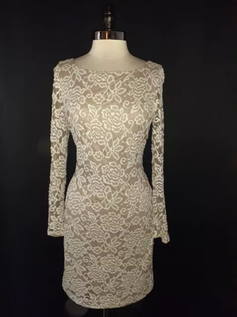JESSICA HOWARD Size 14 Sheath Dress Beige Ivory Floral Lace Long Sleeve