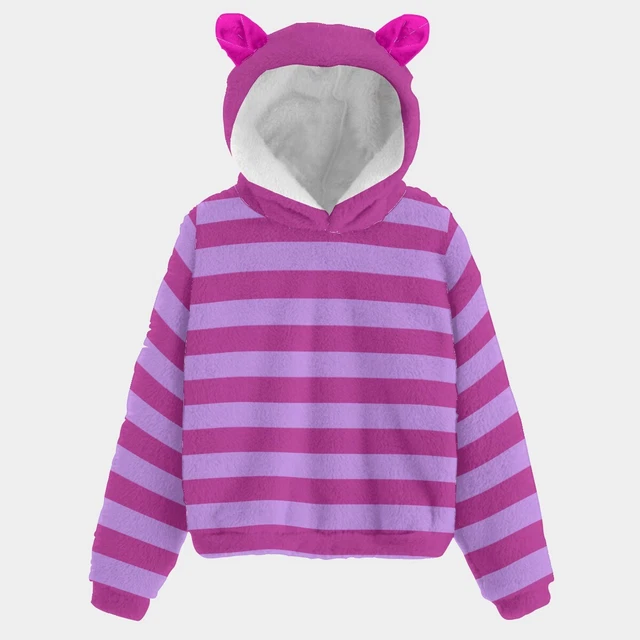 Cheshire Cat Print Kid’s Borg Fleece Hoodie with Ears