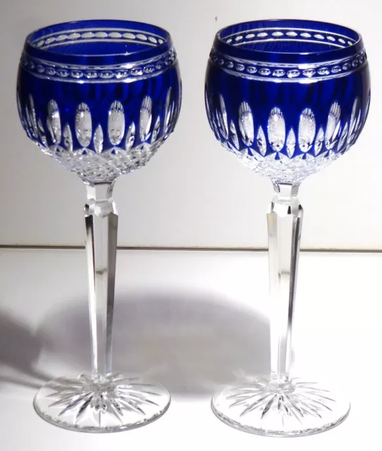 2 Waterford Crystal Clarendon Wine Hock Glasses Cobalt Blue