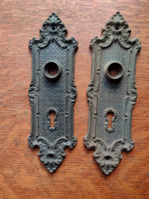 Two Antique Fancy Victorian Iron Passage Doorplates by Yale & Towne c1910