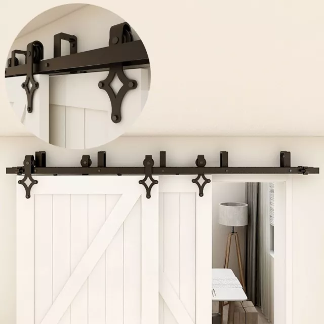 4FT-20FT Bypass Sliding Barn Door Hardware Kit Track Hangers For Double Doors