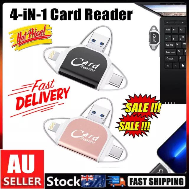 Multi-Port 4 in1 Universal SD TF Card Reader,USB C SD TF Memory Card Reader LR