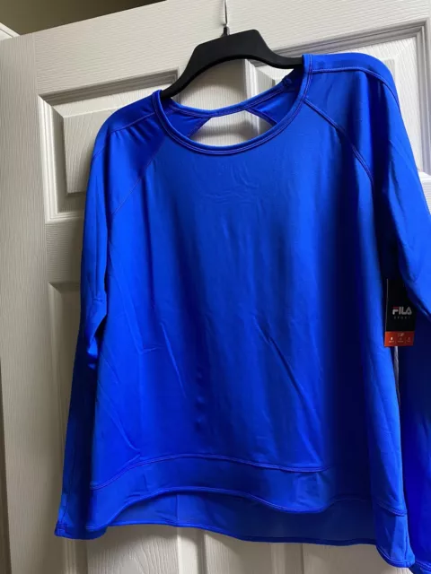 Women’s FILA Tru-Dry Open Back Long Sleeve Active Top, New, Blue, Large