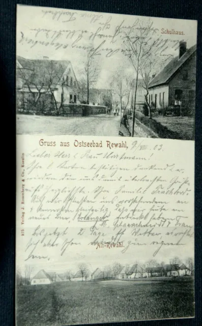 51999 AK Pommern Gruss aus Ostseebad Rewahl Schulhaus  Alt Rewahl 1909