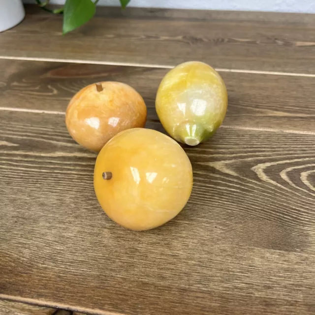 Vintage Italian Alabaster Marble Carved  Stone Fruit Paperweight Set Of 3