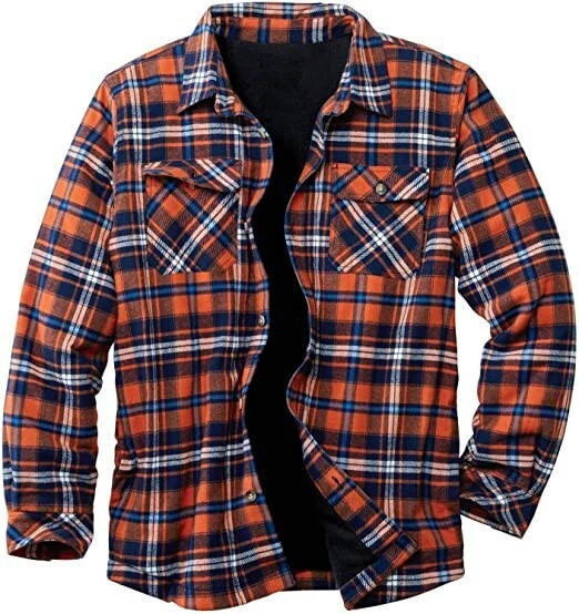 Mens Fleece Long Sleeve Work Jacket Sherpa Fur Lined Lumberjack Shirt Outwear
