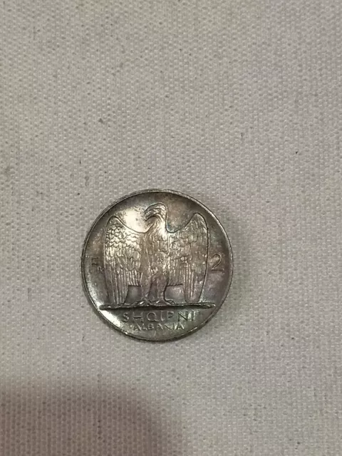 Albania 2 Franga Ari 1926 Silver Unc With Patina