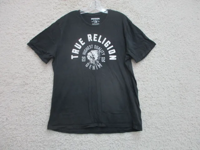 True Religion 2XL XXL Black Casual Spell Out Logo Cotton Classic Fit Indian Mens