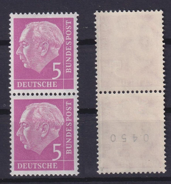 Bund 179xv Heuss 5 Pf gerade Nr. 0450 im Paar gepr. postfrisch