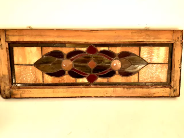 Antique Stained Glass Transom Window, Art Nouveau Style, 32" x 12" 2
