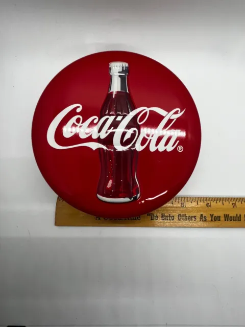 Coca-Cola Embossed Red Round Button Metal Storage Tin