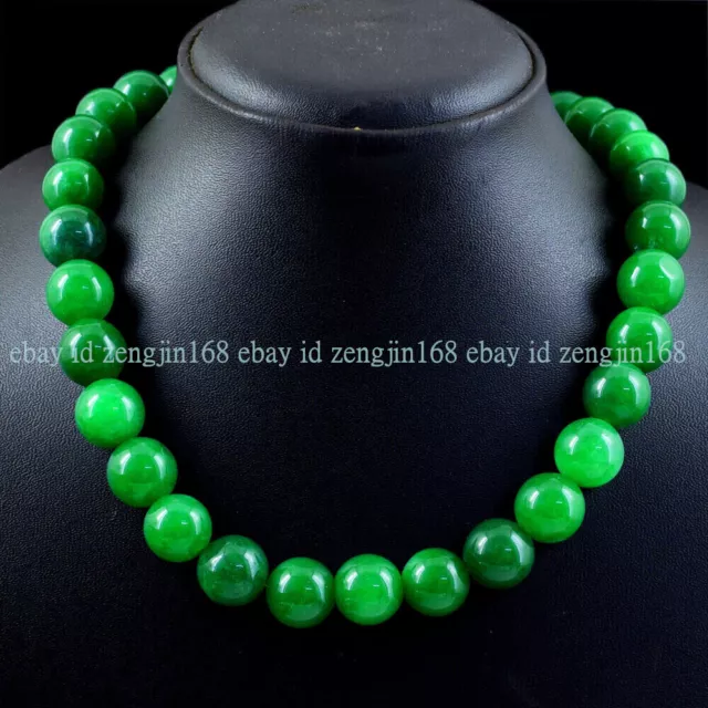 Authentic Natural 14mm Green Jade Jadeite Round Gemstone Beads Necklace 16-28''