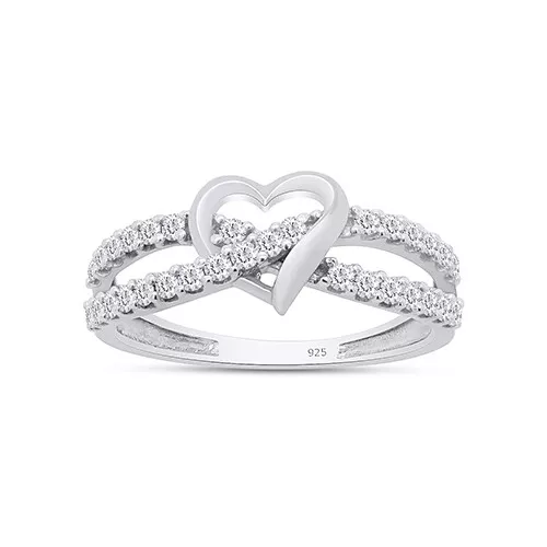 Split Shank Infinity Heart Promise Ring Sterling Silver Round Cut Cubic Zirconia