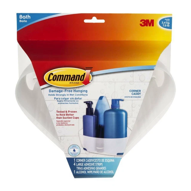 3M Command Bath Corner Caddy Organizer Holds Wet Humid Plastic BATH12 Frosted
