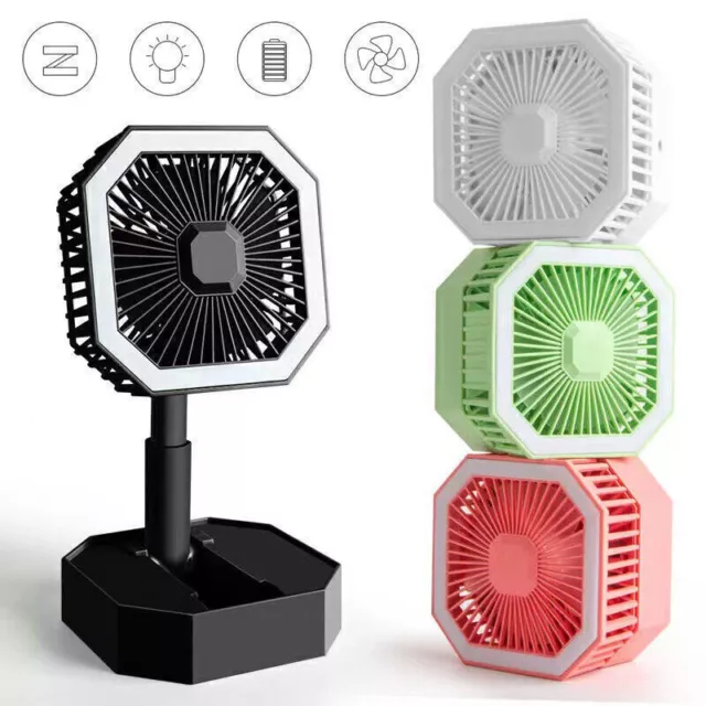 Portable Fan USB Rechargeable Foldable Table Desk Fan LED Nightlight 3 Speeds UK