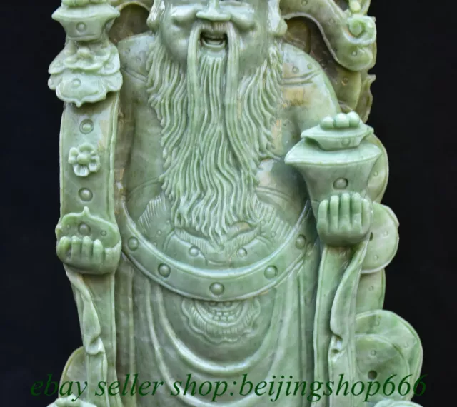 15.2" Chinese Natural Green Dushan Jade Carved Wealth God Mammon Statue 3