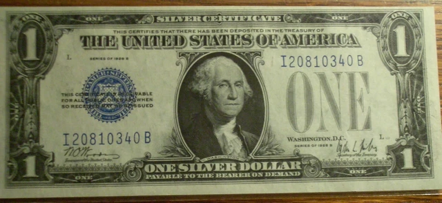 Fr1602 1928 $1 Silver Certificate Almost Gem Funnyback Woods & Mills