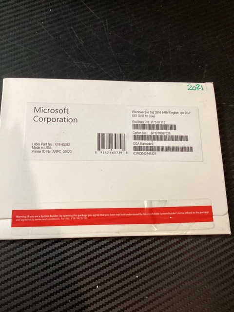 microsoft windows SVR STD 2016 64Bit English 1Pk