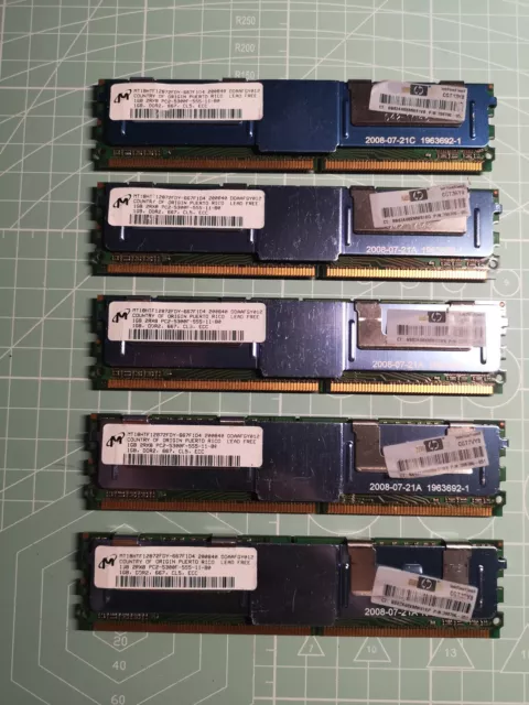Lot de 5 barrettes MICRON  1 Go RAM - DDR2 PC2-5300F ECC 667Mhz 2Rx8