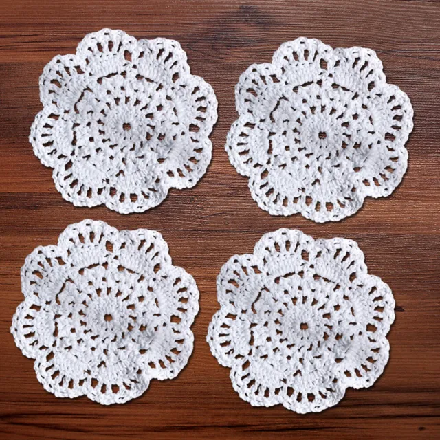 4Pcs/Lot White Vintage Hand Crochet Lace Doilies Round Cotton Table Mats 10cm