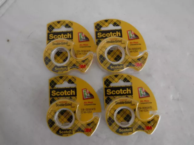 Scotch Double Sided Tape, Permanent, 1/2 in x 250 in ( 4 Packs)