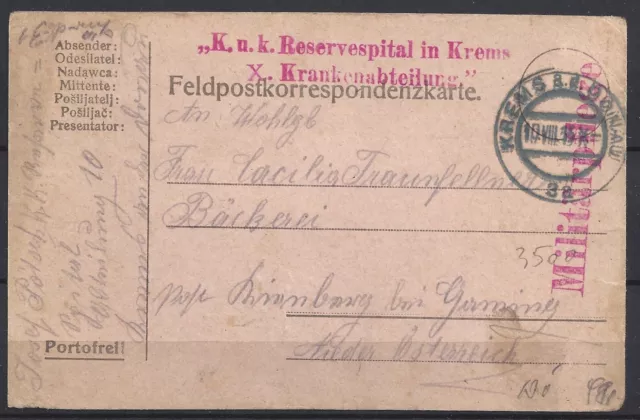 890)) Österreich KuK Feldpost Reservespital Krems X. Krankenabteilung