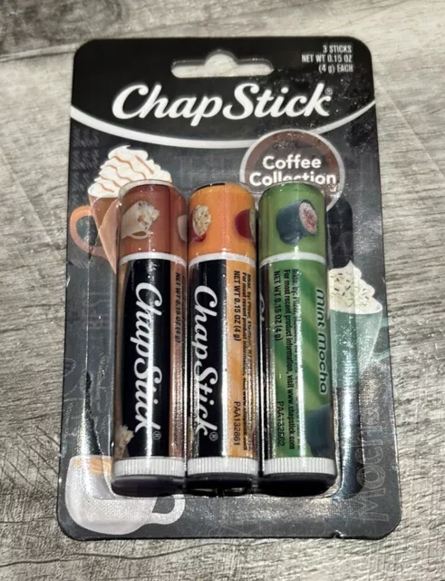Paquete de 3 mochas con leche de vainilla Chapstick COFFEE Collection caramelo manchado como nuevo