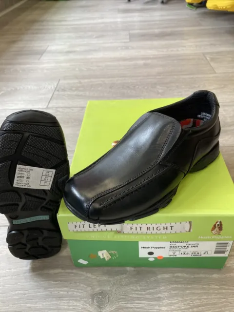Boys Hush Puppies Black Leather Slip On School Shoe Uk Size 13.5 Euro 32.5