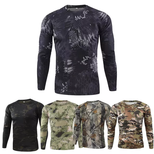 Mens Long Sleeve Camouflage Print T-shirt Sport Top for Running Training Workout