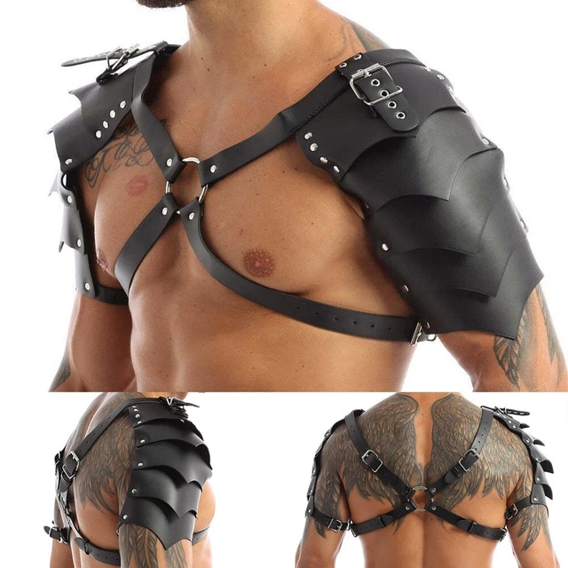 Costume clubwear à boucles d'intérêt pour hommes en cuir pu noir brillant
